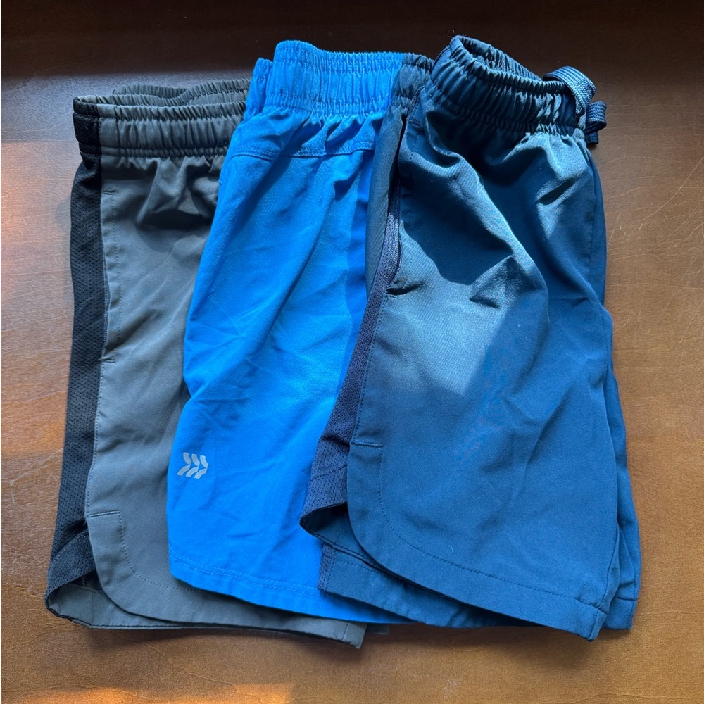 Set of 3 Kids' Active Shorts in Dark Blue, light blue and grey
